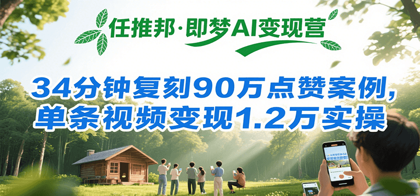 任推邦·即梦AI变现营，34分钟复刻90万点赞案例，单条视频变现1.2万实操|云雀资源分享