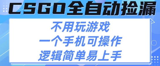 CSGO自动捡漏项目，最新独家玩法，不用挂G不用玩游戏，一个手机即可操作，新手小白轻松月入1W+【揭秘】|云雀资源分享