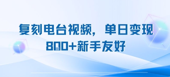 复刻电台视频，单日变现8张+新手友好，长期可做|云雀资源分享