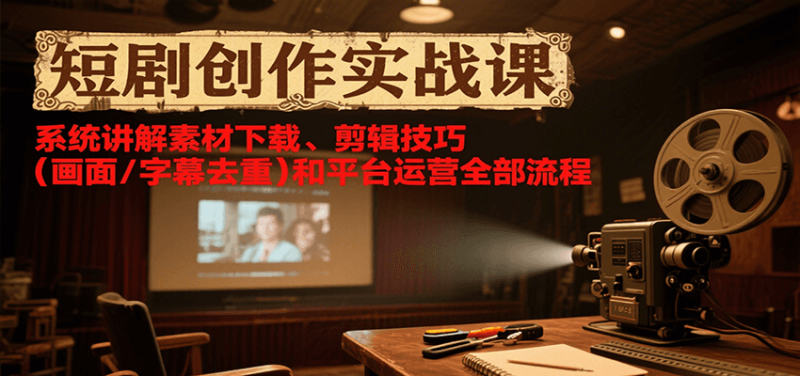 短剧创作实战课,系统讲解素材下载、剪辑技巧(画面/字幕去重)和平台运营全部流程|云雀资源分享