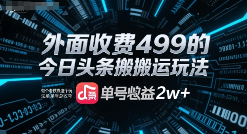 外面收费499的今日头条搬运玩法，有个老铁靠这个玩法单号总收益2w+|云雀资源分享