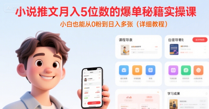 小说推文月入5位数的爆单秘籍实操课，，小白也能从0粉到日入多张(详细教程)|云雀资源分享