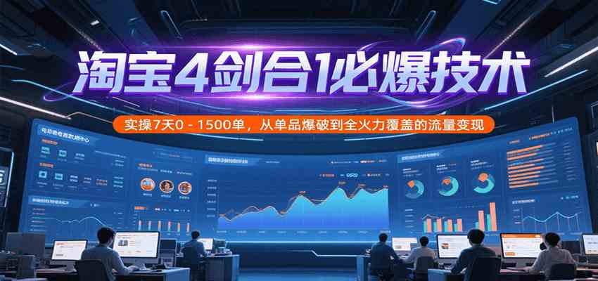 淘宝4剑合1必爆技术，实操7天0-1500单，从单品爆破到全火力覆盖的流量变现|云雀资源分享
