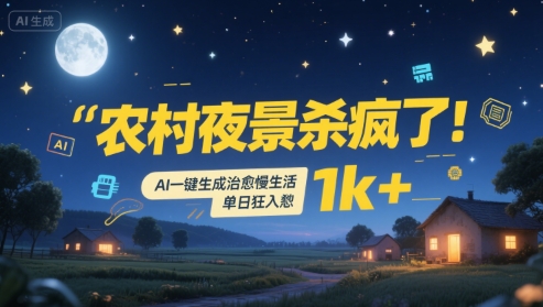 农村夜景杀疯了！AI一键生成治愈系慢生活，单日狂入1k+|云雀资源分享