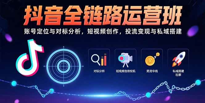 抖音全链路运营班：账号定位与对标分析，短视频创作，投流变现与私域搭建|云雀资源分享