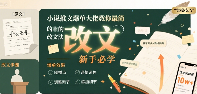 小说推文爆单大佬教你最简单的改文方法实操课，新手必学|云雀资源分享