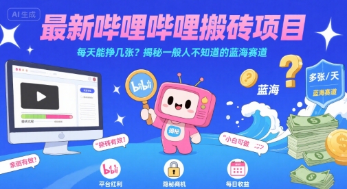 最新哔哩哔哩上B站搬砖项目，每天能挣几张？揭秘一般人不知道的蓝海赛道|云雀资源分享