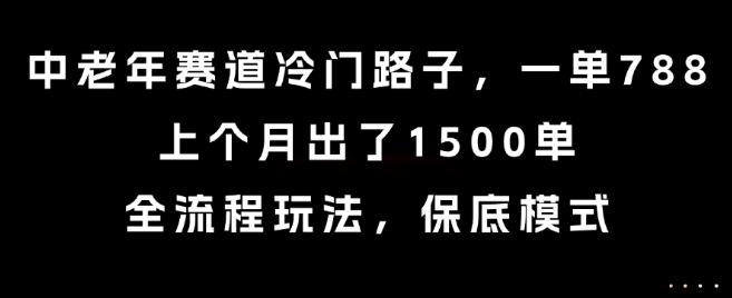中老年赛道冷门路子，一单788，上个月出了1500单，全流程玩法，保底模式【揭秘】|云雀资源分享