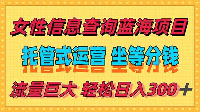 图片[1]-稳定日入300＋，小众信息查询蓝海项目，全程懒人式托管，解放你的时间