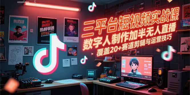 图片[1]-三平台短视频实战课，数字人制作加半无人直播，覆盖20+赛道剪辑与运营技巧
