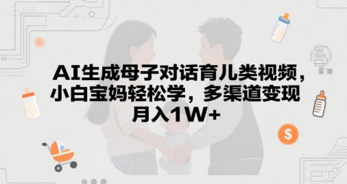 AI生成母子对话育儿类视频，小白宝妈轻松学，多渠道变现，月入1W 