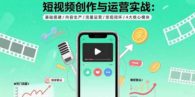 图片[1]-短视频创作与运营实战：基础搭建/内容生产/流量运营/变现闭环/4大核心模块