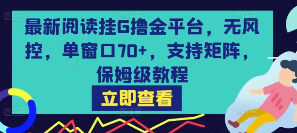 最新阅读挂G撸金平台，无风控，单窗口70+，支持矩阵，保姆级教程【揭秘】|云雀资源分享