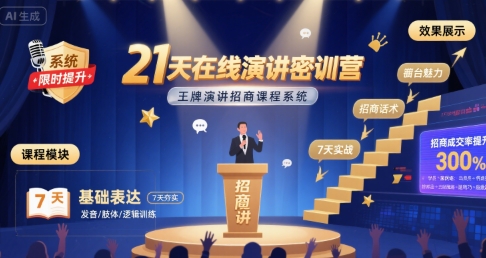 21天在线演讲密训营，王牌演讲招商课程系统|云雀资源分享
