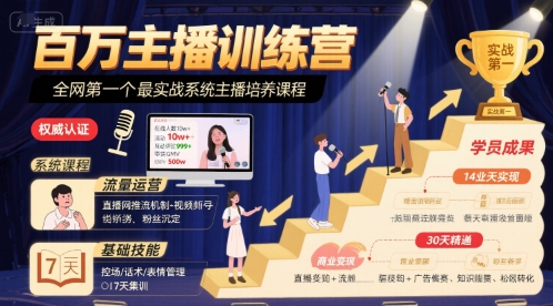 百万主播训练营，全网第一个最实战系统主播培养课程|云雀资源分享