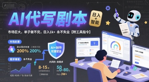 AI代写剧本，市场巨大，单子做不完，日入1k+ 永不失业【附工具指令】|云雀资源分享