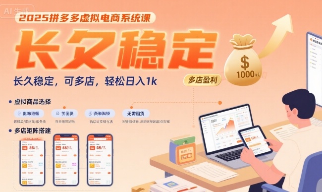 2025拼多多虚拟电商系统课，长久稳定，可多店，轻松日入1k|云雀资源分享