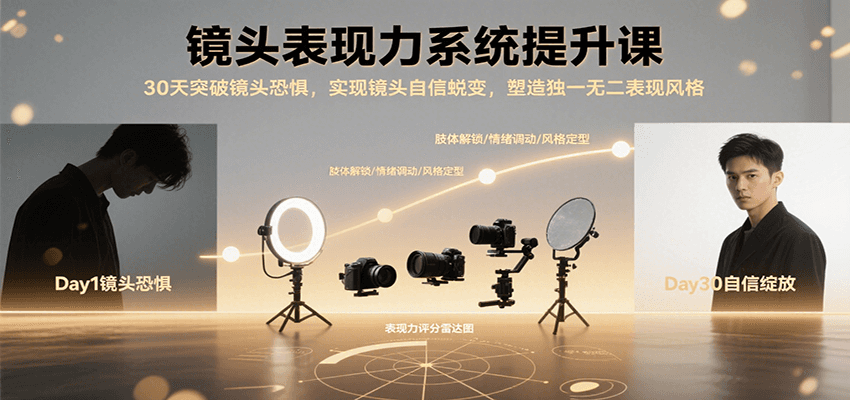 镜头表现力系统提升课，30天突破镜头恐惧实现自信蜕变，塑造独一无二表现风格|云雀资源分享