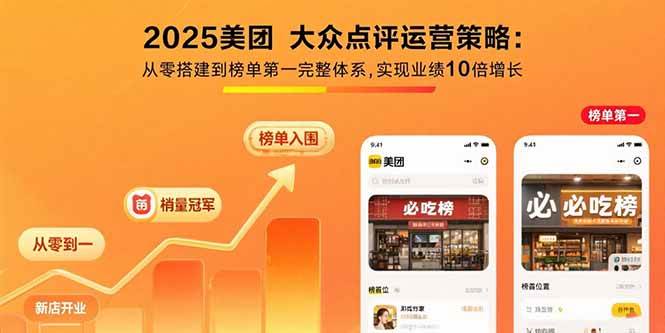 2025美团 大众点评运营策略:从零搭建到榜单第一完整体系,实现业绩10倍增长|云雀资源分享