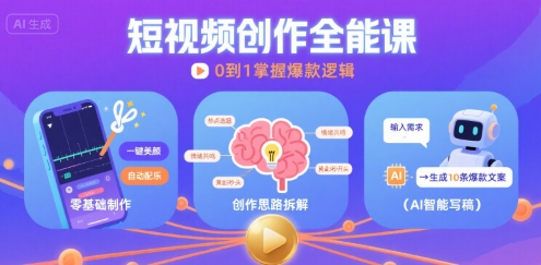 短视频创作课，短视频制作、创作思路、Ai写爆款文案|云雀资源分享