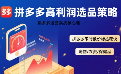 拼多多选品暴利技术实战课，拼多多高利润选品策略，拼多多限时低价标签秘诀|云雀资源分享