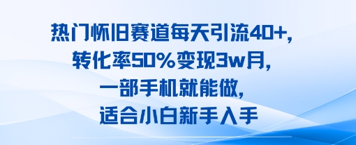 热门怀旧赛道每天引流40+，转化率50%月变现3w，一部手机就能做，适合小白新手入手|云雀资源分享