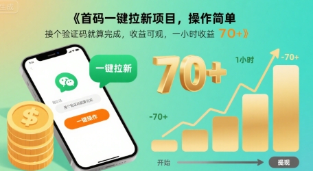 首码一键拉新项目，操作简单，接个验证码就算完成，收益可观， 一小时收益70+【揭秘】|云雀资源分享