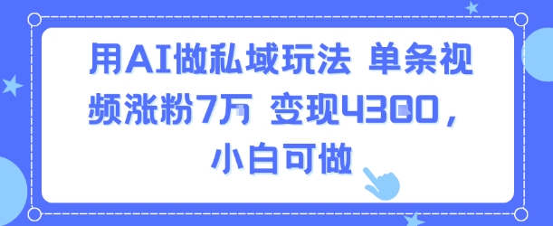 用AI做私域玩法，单条视频涨粉7W变现4.3k，小白可做|云雀资源分享