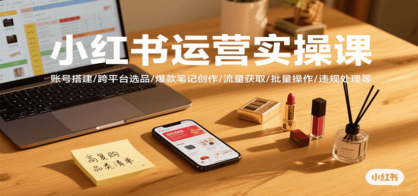 小红书运营实操课，账号搭建/跨平台选品/爆款笔记创作/流量获取/批量操作/违规处理等|云雀资源分享