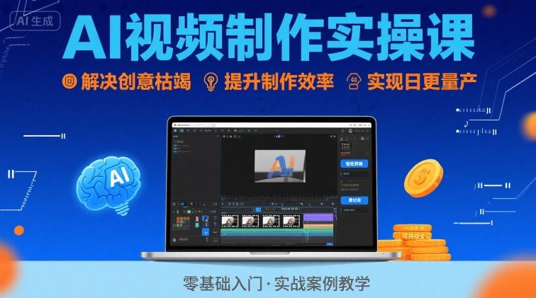 Ai视频制作实操课，解决创意枯竭、效率低下痛点，实现日更量产可持续变现|云雀资源分享
