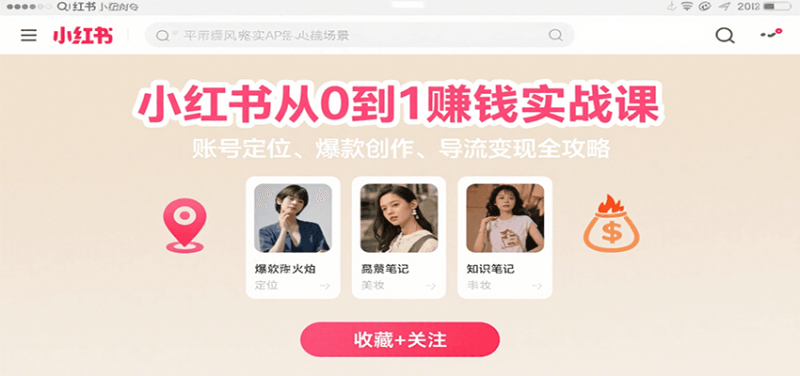 小红书从0到1赚钱实战课:账号定位、 爆款创作 、导流变现全攻略|云雀资源分享