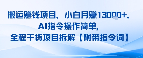 搬运挣钱项目，AI指令操作简单，小白月入1W+，全程干货项目拆解|云雀资源分享
