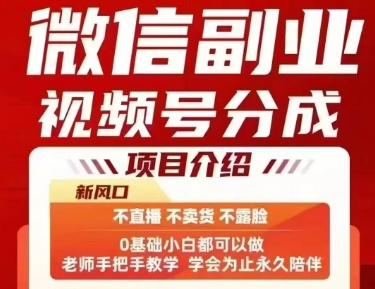 微信副业视频号分成，不直播 不卖货 不露脸，三五分钟即可完成一条作，每日收益几十、几张不等|云雀资源分享