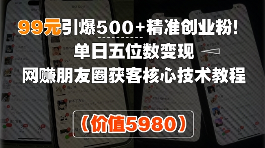 99元引爆500+精准创业粉！单日五位数变现，网创朋友圈获客核心技术教程|云雀资源分享