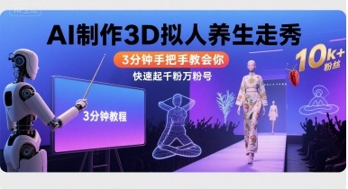 Ai制作3D拟人养生走秀，3分钟手把手教会你，快速起千粉万粉号|云雀资源分享