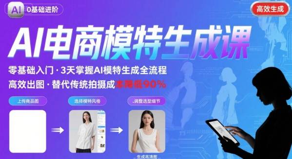 AI模特进阶课程，0基础高效生成逼真电商模特图|云雀资源分享
