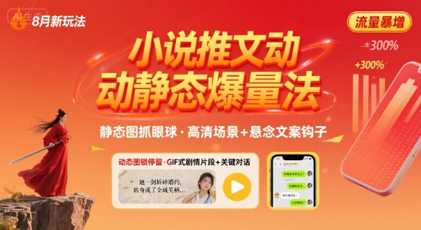 8月小说推文全新玩法，动静态图片+搭配小说文案爆量玩法|云雀资源分享