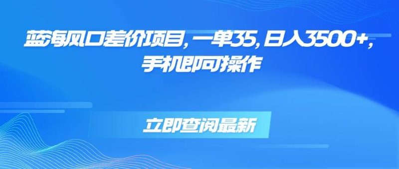 蓝海风口差价项目,一单35,日入3500+,手机即可操作|云雀资源分享