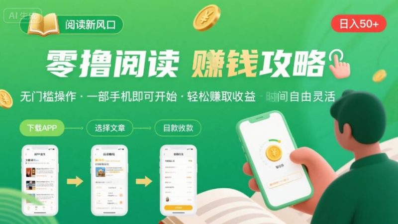 零撸阅读新风口，无门槛轻松挣，一部手机，日入 50-3张【揭秘】|云雀资源分享