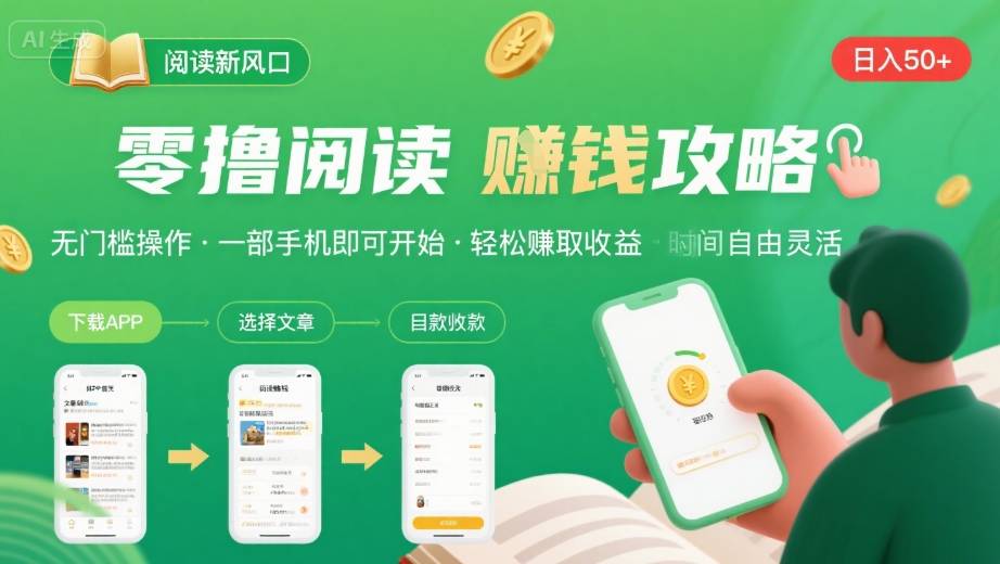 零撸阅读新风口，无门槛轻松挣，一部手机，日入 50-3张【揭秘】|云雀资源分享