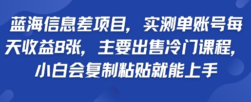 蓝海信息差项目，实测单账号每天收益多张，主要出售冷门课程，小白会复制粘贴就能上手|云雀资源分享