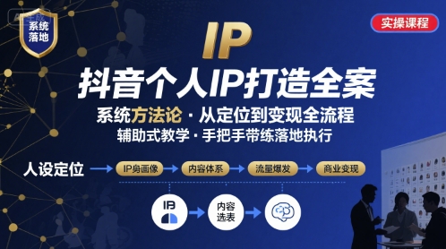 抖音个人IP系统落地实操大课，实操课程，辅助落地|云雀资源分享