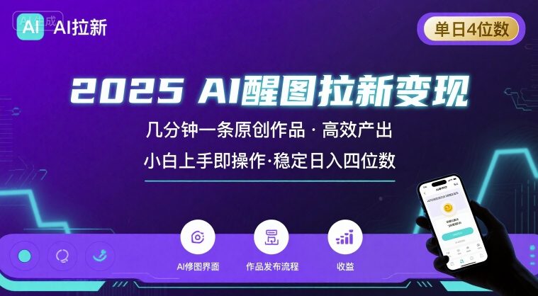 2025最强AI醒图拉新，几分钟一条原创作品，单日收入4位数，小白也能上手操作|云雀资源分享