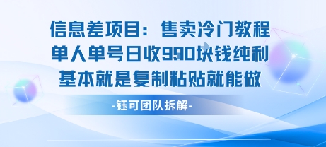 信息差项目：售卖冷门教程单人单号日收9张纯利基本就是复制粘贴就能做|云雀资源分享