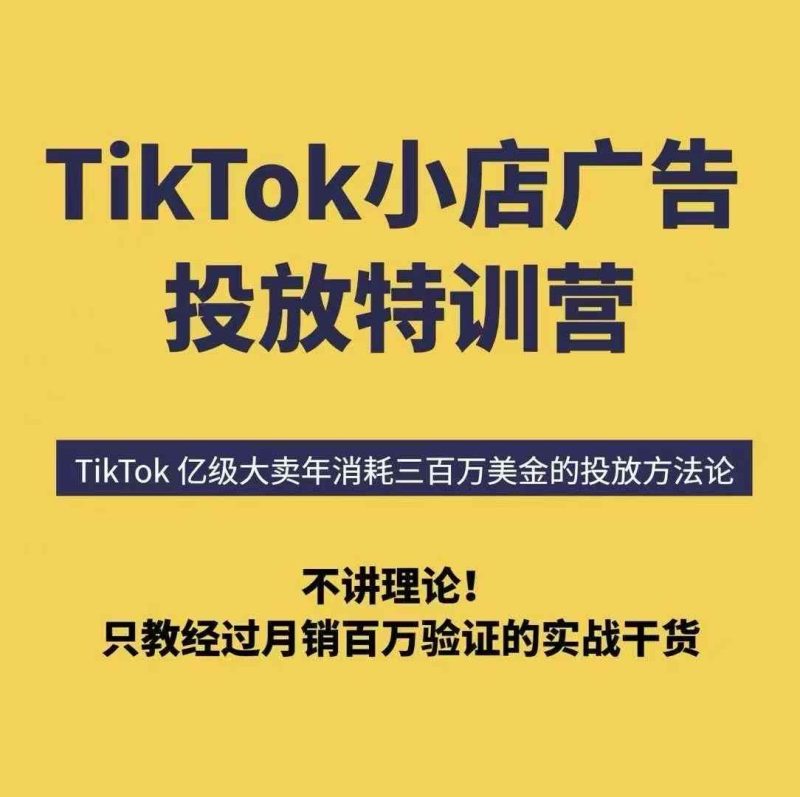 TikTok小店广告投放特训营,6天破局计划专治各种“投不动”,教你经过月销百万验证的实战干货|云雀资源分享