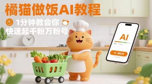 有趣的橘猫买菜做饭视频，用AI一键搞定，1分钟教会你，快速起千粉万粉号|云雀资源分享