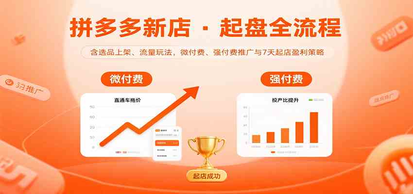 拼多多新店起盘全流程，含选品上架、流量玩法，微付费、强付费推广与7天起店盈利策略|云雀资源分享