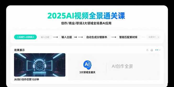 2025AI视频全景通关课：涵盖创作/商业/职场3大领域 掌握AI全场景应用|云雀资源分享
