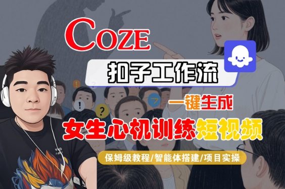 COZE扣子工作流一键生成女生心机训练短视频，保姆级教程-智能体搭建-项目实操|云雀资源分享