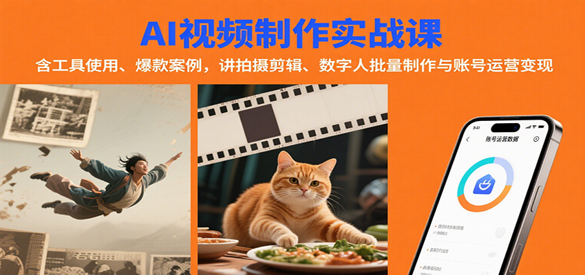 AI视频制作实战：含工具使用、爆款案例，讲拍摄剪辑、数字人批量制作与账号运营变现|云雀资源分享
